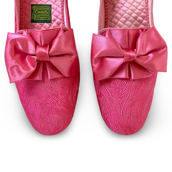 Daniel Green Vintage Comfy Slippers Hot Pink with Bows 1960s Size B70 - Picture 2 of 8